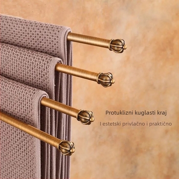 Antikni držač za ručnike s bezbušnim ugradnjom, europski stil kupaonice, držač za čašu za četkice, rotirajući sklopivi držač za ručnike; aluminijska legura; nosivost 20 kg; višeslojna konstrukcija; moderni minimalistički stil.