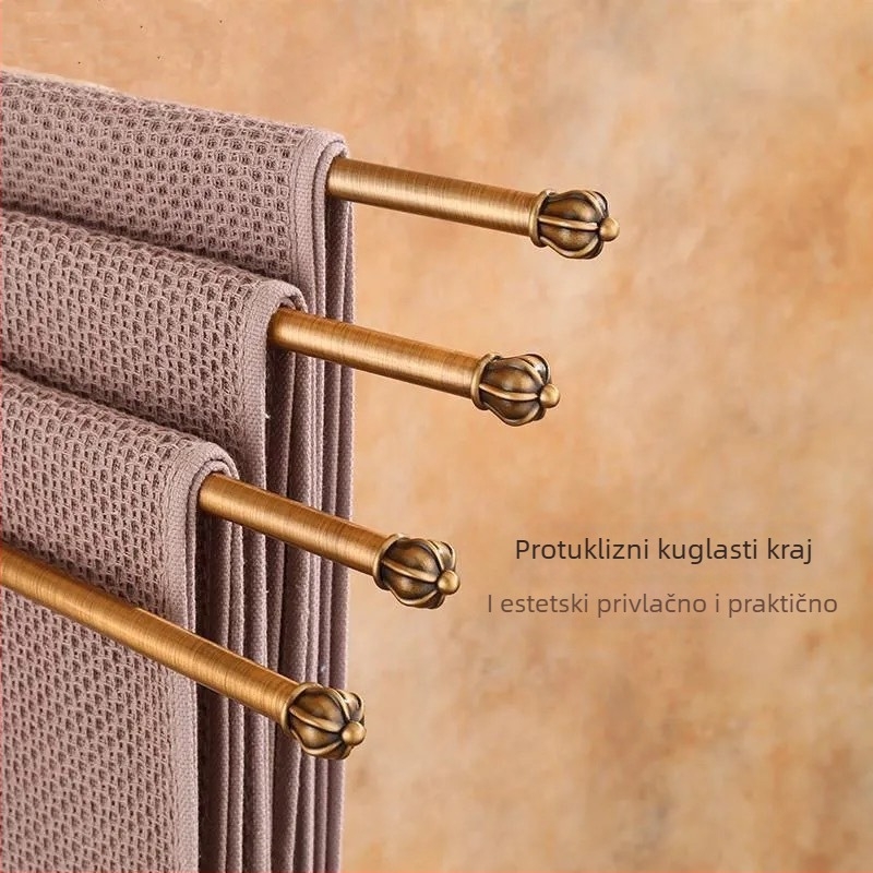 Antikni držač za ručnike s bezbušnim ugradnjom, europski stil kupaonice, držač za čašu za četkice, rotirajući sklopivi držač za ručnike; aluminijska legura; nosivost 20 kg; višeslojna konstrukcija; moderni minimalistički stil.