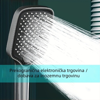 Prijenosni ručni tuš set s mlazom kiše, ABS tijelo, četverokutna kromirana glava, rotirajući nosač, moderan minimalistički dizajn