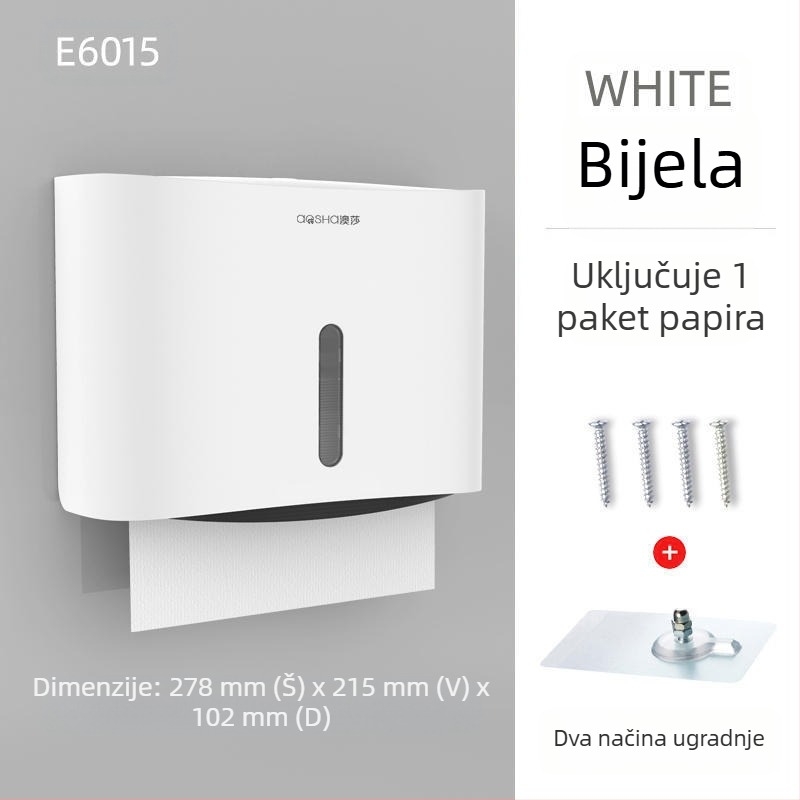 Zidna kutija za papirnate ubruse — ABS, vodootporna, bez bušenja, model 6015