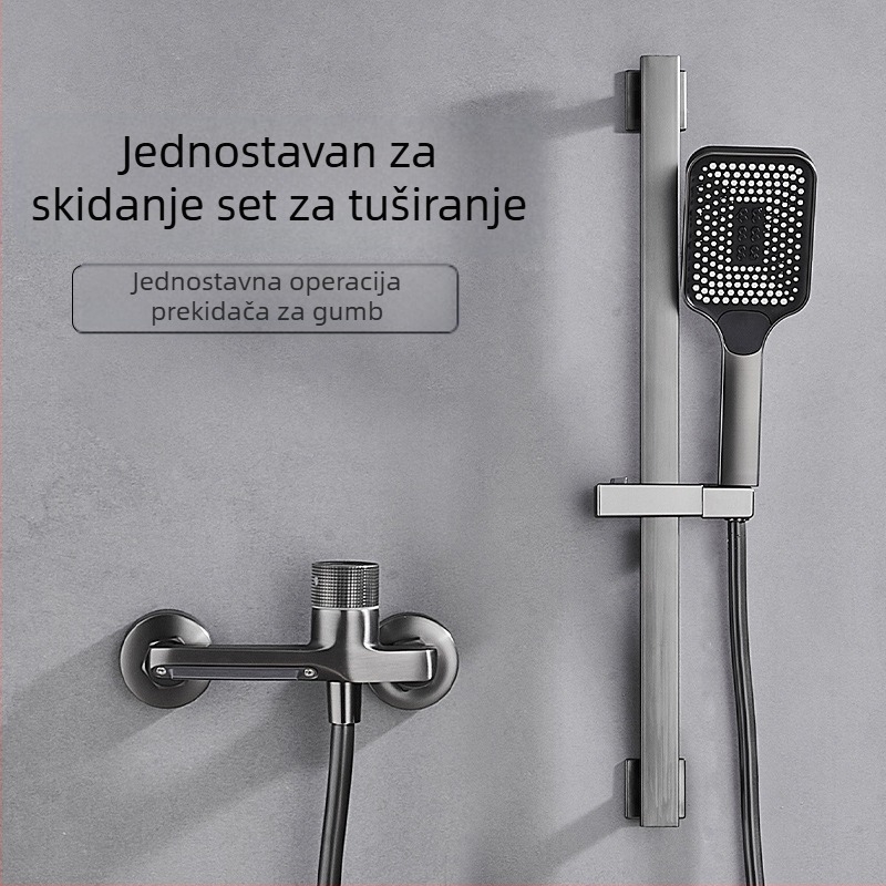 Bakreni set za tuš s skrivenom ugradnjom, kišna funkcija, četvrtasta glava tuša, model 7030