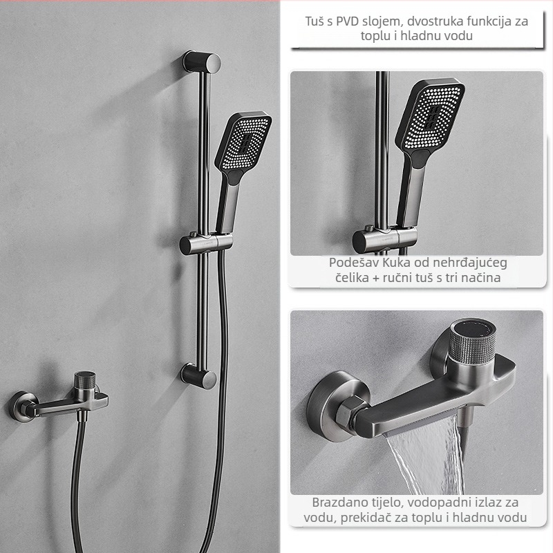 Bakreni set za tuš s skrivenom ugradnjom, kišna funkcija, četvrtasta glava tuša, model 7030