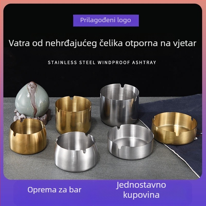 Pepeľnjak od nehrđajućeg čelika, lagan luksuzan dizajn, otporan na vjetar i padove, s prilagođenim logotipom, dekoracija i skladištenje – poklon za dom, restoran i hotel