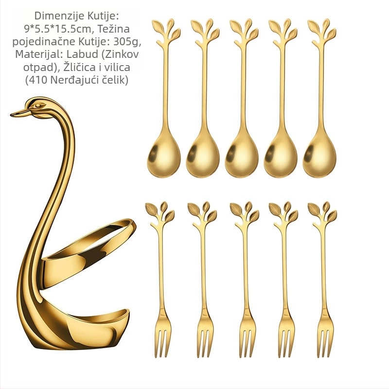 Set desertnih žlica i vilica za voće od nehrđajućeg čelika, stil laganog luksuza, jednobojni uzorak, ogledno poliranje