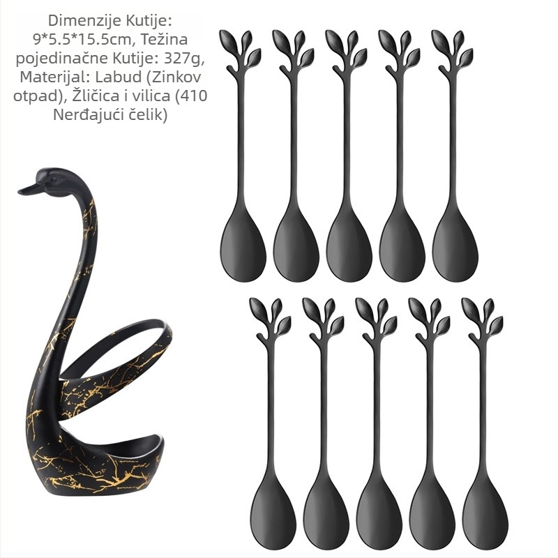Set desertnih žlica i vilica za voće od nehrđajućeg čelika, stil laganog luksuza, jednobojni uzorak, ogledno poliranje