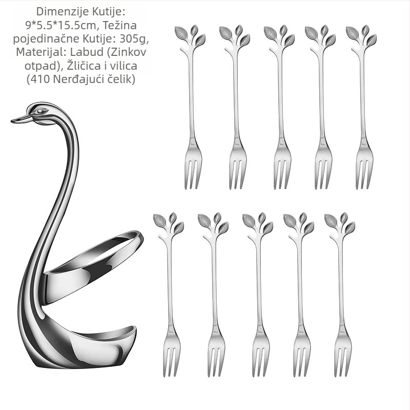 Set desertnih žlica i vilica za voće od nehrđajućeg čelika, stil laganog luksuza, jednobojni uzorak, ogledno poliranje