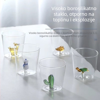 Čaša za vodu – karikaturalni stil, bez držača, staklo visoke toplinske otpornosti borosilikat, jednodjelna, cilindrična
