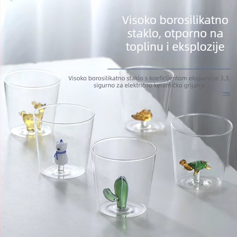 Čaša za vodu – karikaturalni stil, bez držača, staklo visoke toplinske otpornosti borosilikat, jednodjelna, cilindrična