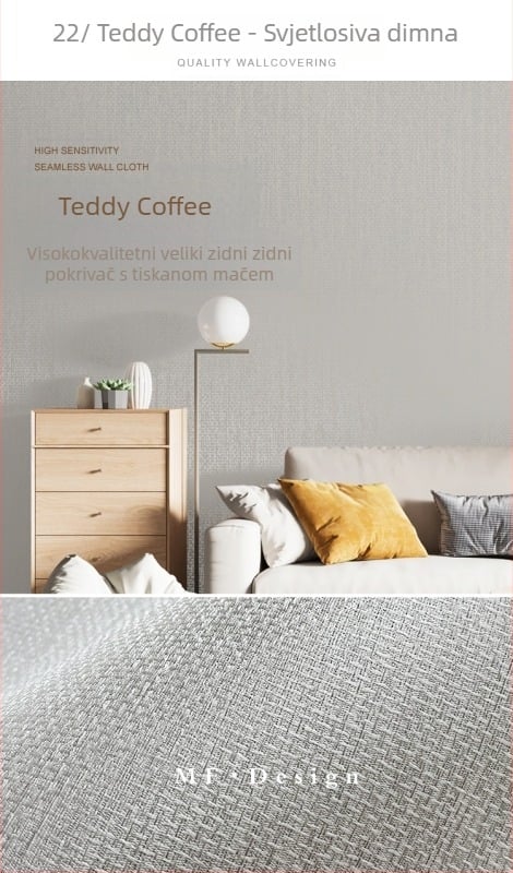 Svilena zidna obloga s doby teksturom, bez šavova, s mikro zlatnim nitima; za dnevni boravak i spavaću sobu