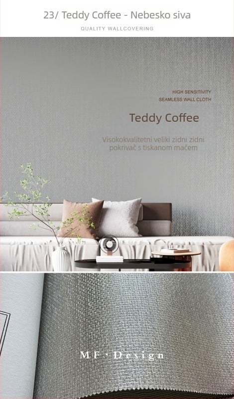 Svilena zidna obloga s doby teksturom, bez šavova, s mikro zlatnim nitima; za dnevni boravak i spavaću sobu