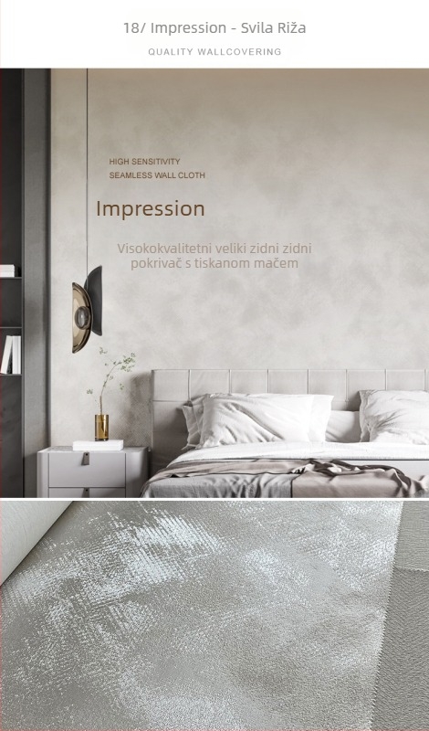 Svilena zidna obloga s doby teksturom, bez šavova, s mikro zlatnim nitima; za dnevni boravak i spavaću sobu