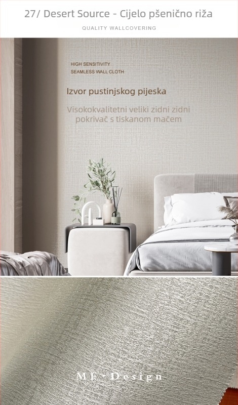 Svilena zidna obloga s doby teksturom, bez šavova, s mikro zlatnim nitima; za dnevni boravak i spavaću sobu