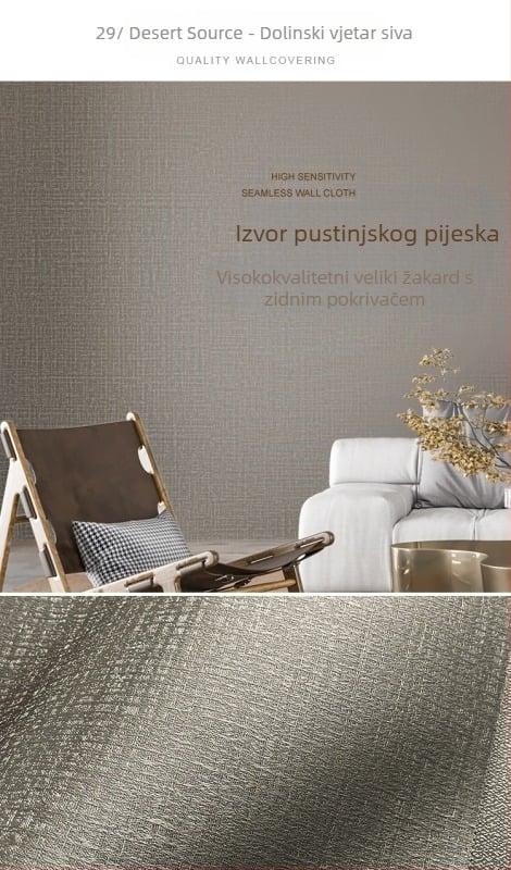 Svilena zidna obloga s doby teksturom, bez šavova, s mikro zlatnim nitima; za dnevni boravak i spavaću sobu