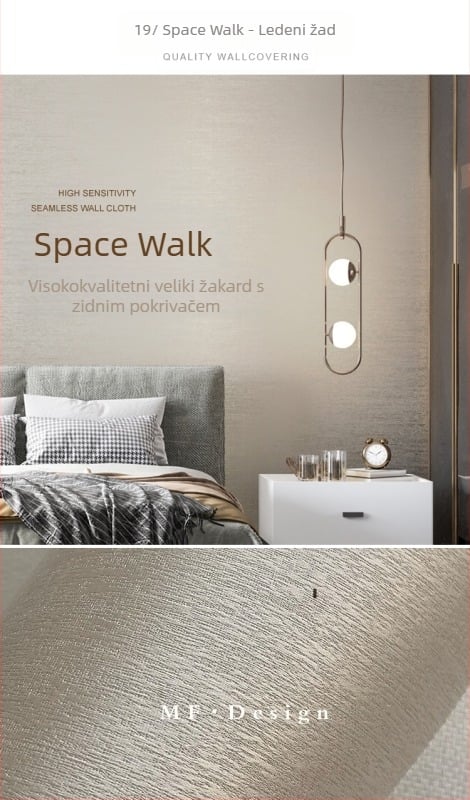 Svilena zidna obloga s doby teksturom, bez šavova, s mikro zlatnim nitima; za dnevni boravak i spavaću sobu