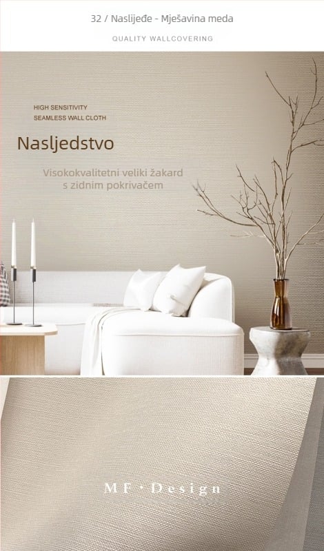 Svilena zidna obloga s doby teksturom, bez šavova, s mikro zlatnim nitima; za dnevni boravak i spavaću sobu