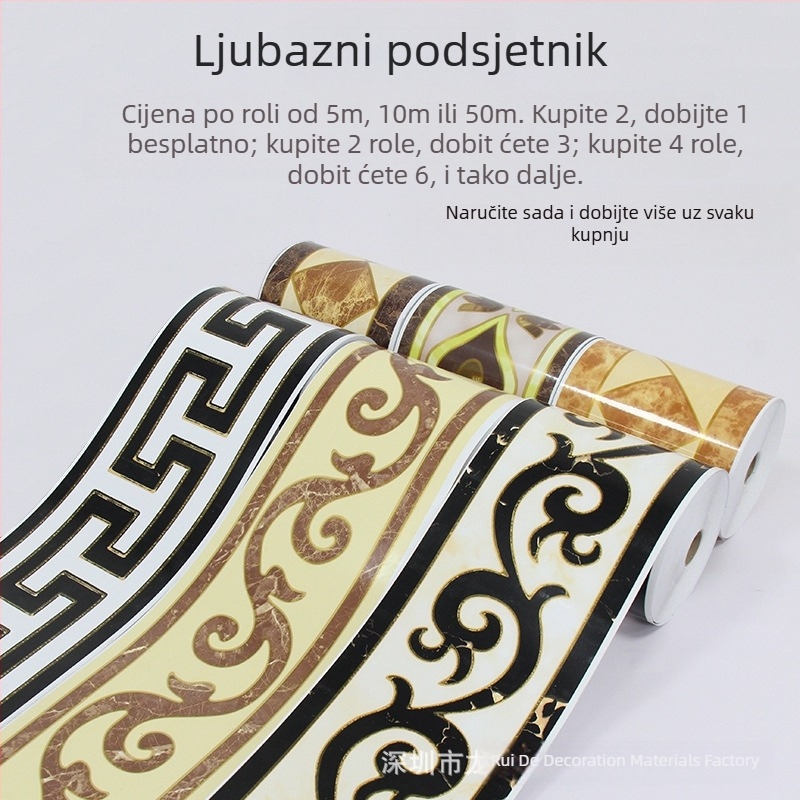 Samoljepljivi dekorativni rubni trak za zidove i pod; namijenjen zidovima, kutovima, prozorskim pragovima, okvirima vrata i podnim pločicama