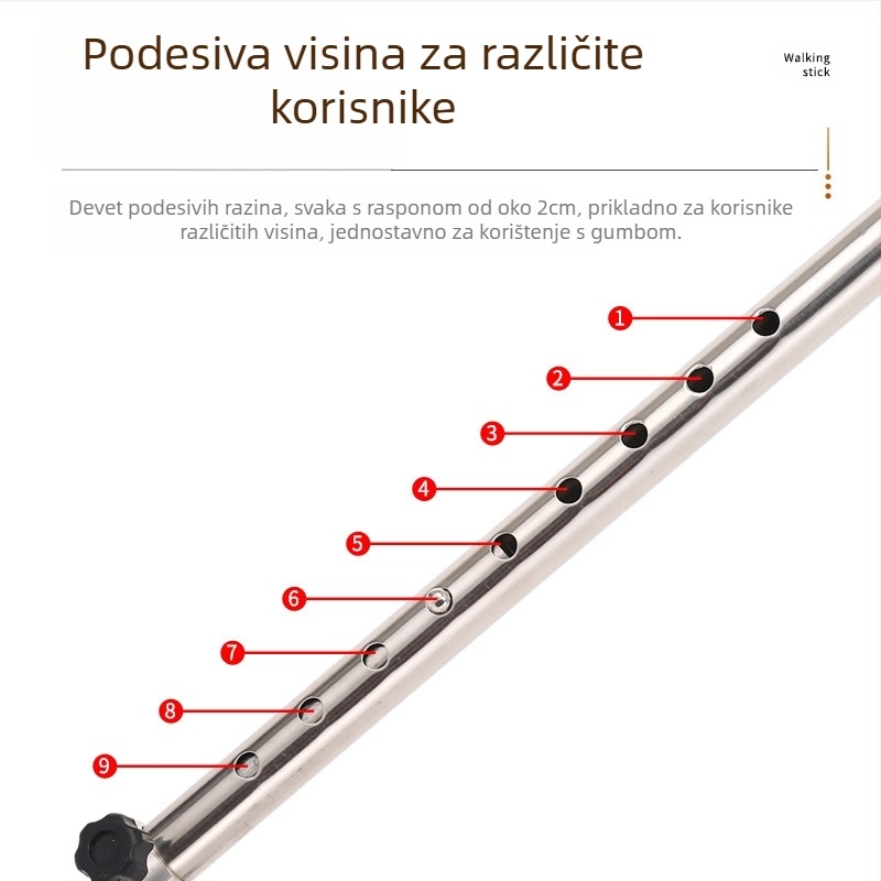 Ruilong teleskopski štap za hodanje od nehrđajućeg čelika, model 2511, lagan, protuklizan