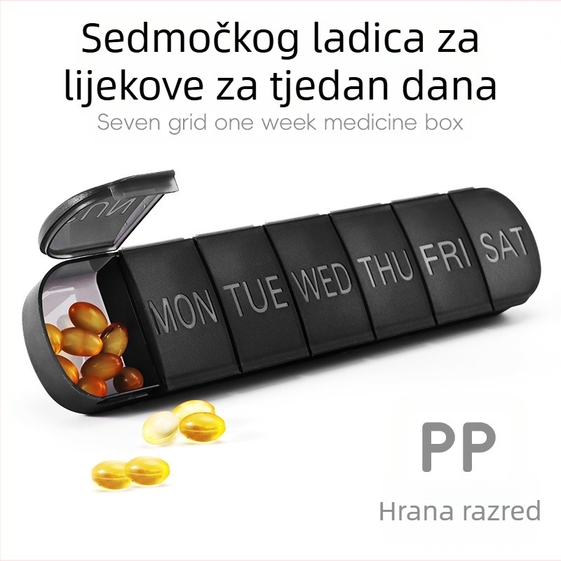 Prijenosni plastični organizator za tablete, 7 pretinaca, zatvoren poklopac, s pregradama