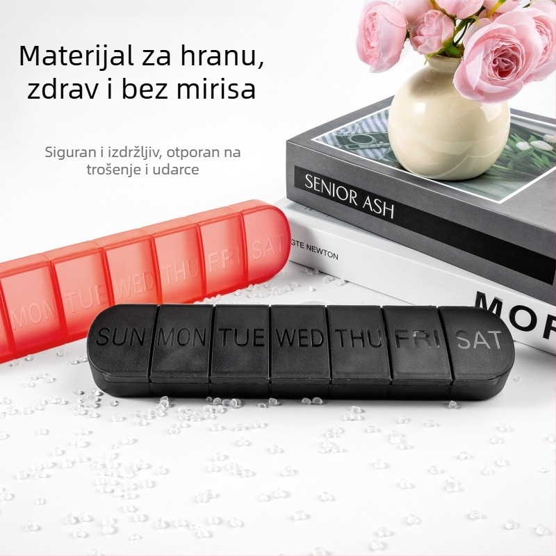 Prijenosni plastični organizator za tablete, 7 pretinaca, zatvoren poklopac, s pregradama