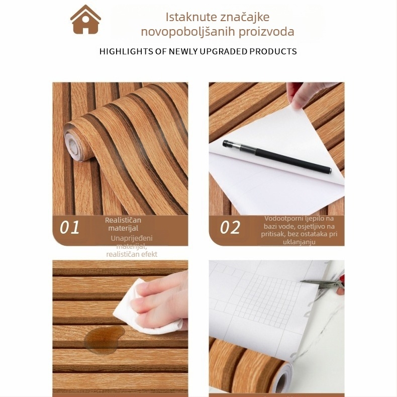 Zidna obloga s drvenom teksturom – PVC, vodootporna, otporna na plijesan i mrlje, samoljepljiva, vrhunska dekoracija