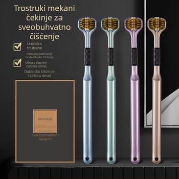 Beiyano četkica za zube u obliku U s tri strane, mekana vlakna, paket od 4 komada, model 009, za odrasle