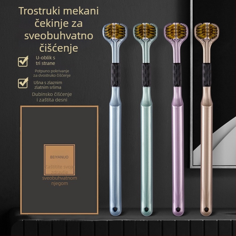Beiyano četkica za zube u obliku U s tri strane, mekana vlakna, paket od 4 komada, model 009, za odrasle