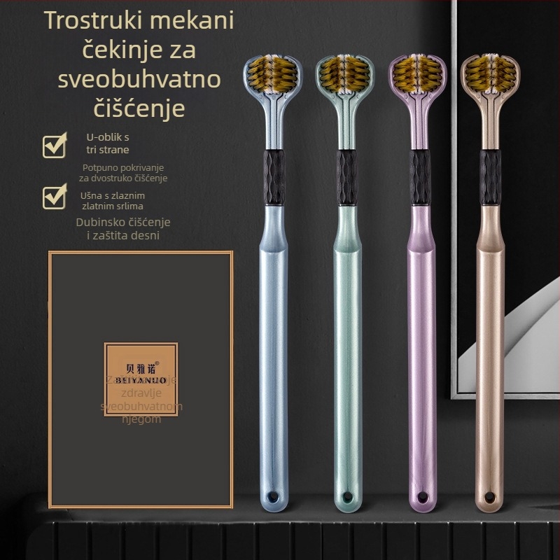 Beiyano četkica za zube u obliku U s tri strane, mekana vlakna, paket od 4 komada, model 009, za odrasle