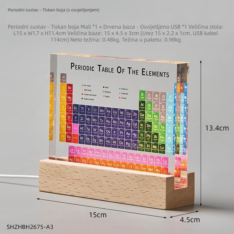 Akrilni model elementa periodične tablice – jednostavan stil, IP licenca, materijal: plast/ smola