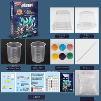 Set za uzgoj kristala za djecu – zabavna znanstvena igra, DIY, kristali koji rastu sami, poklon, pakiranje: papirnata kutija, za uzrast 14+