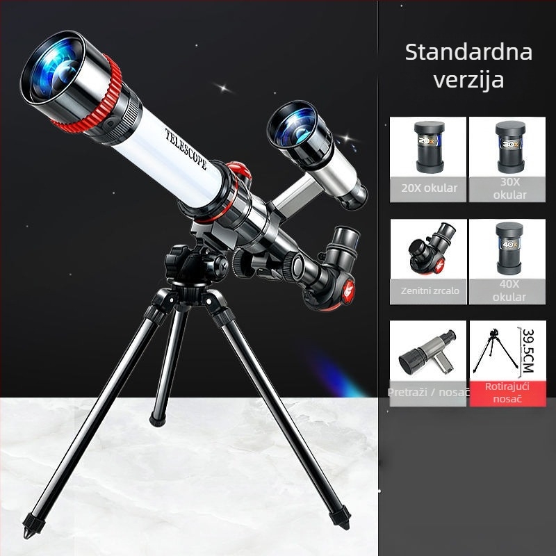 Dječji početnički astronomijski teleskop visoke jasnosti s edukativnim kompletom za promatranje zvijezda, za uzrast 7–14 godina, višefunkcionalan, bez napajanja