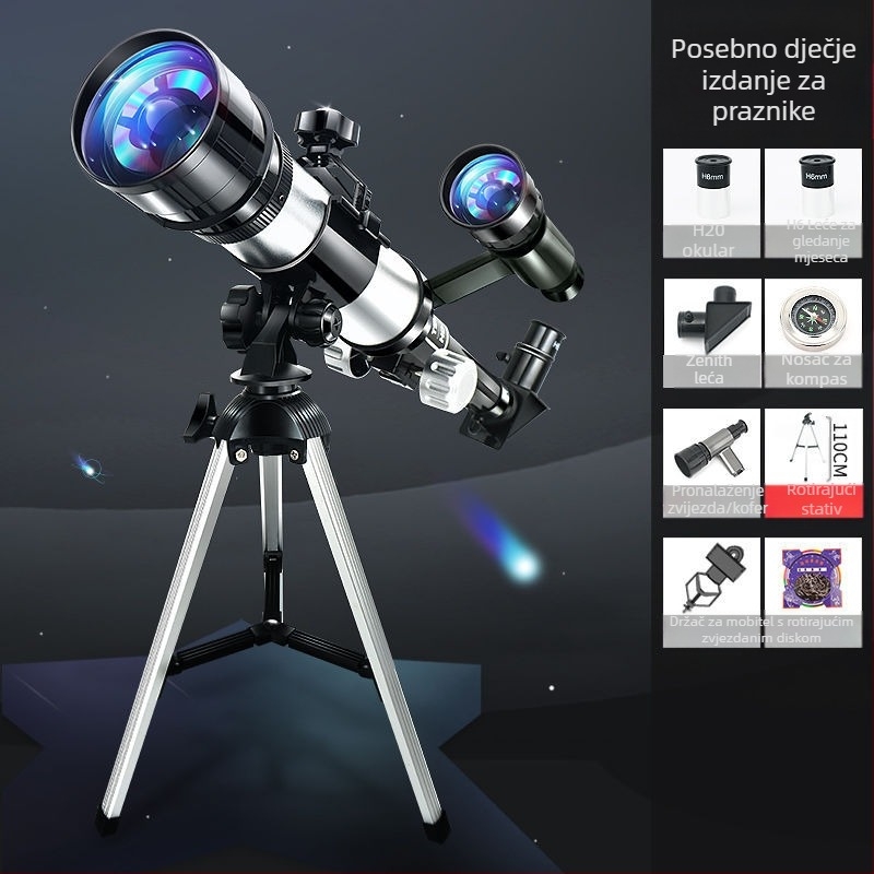 Dječji početnički astronomijski teleskop visoke jasnosti s edukativnim kompletom za promatranje zvijezda, za uzrast 7–14 godina, višefunkcionalan, bez napajanja