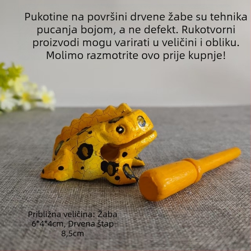 Drveni ukrasni kip žaba, ručno izrezbaren čvrsto drvo, graviranje, zvukovna igračka