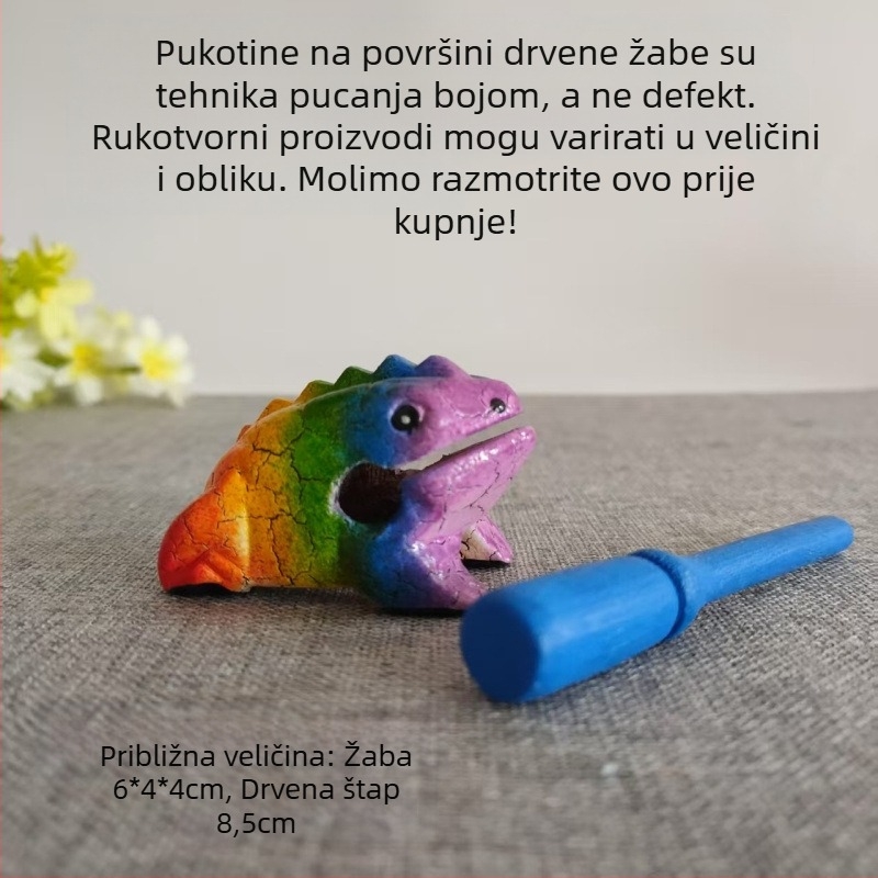 Drveni ukrasni kip žaba, ručno izrezbaren čvrsto drvo, graviranje, zvukovna igračka
