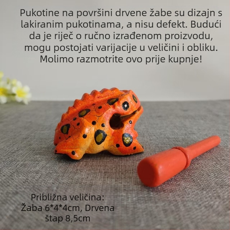 Drveni ukrasni kip žaba, ručno izrezbaren čvrsto drvo, graviranje, zvukovna igračka