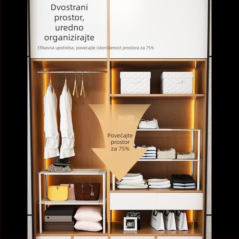 Izvlačni ormar s dva sloja za garderobu i odjeću — čelik od ugljika, jednostavan moderni dizajn, montaža na podu