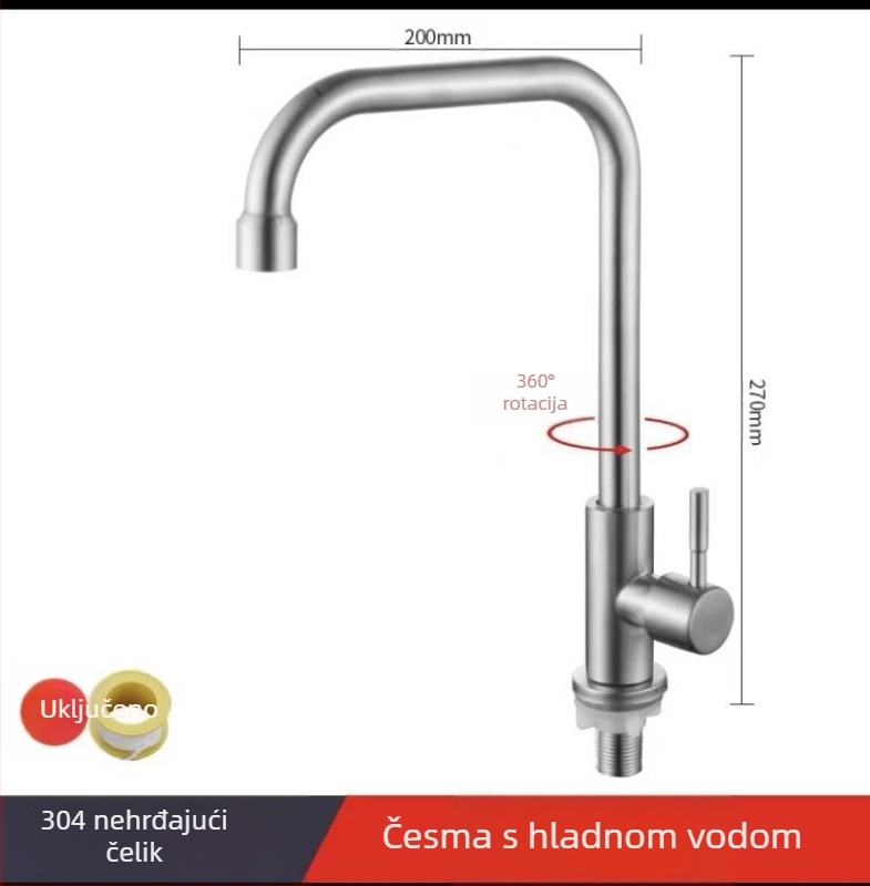 Kuhinjski zidni miješajući slavine za sudoper, nehrđajući čelik, brušeni završni sloj, keramički mehanizam ventila, Skoni model 01