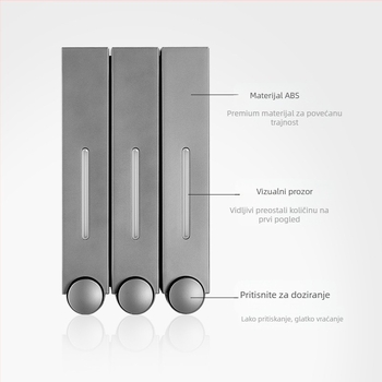 Zidni dozator sapuna s ručnim pritiskom, ABS, injekcijsko oblikovanje, moderni minimalistički dizajn.