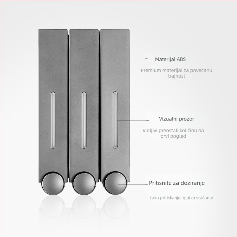 Zidni dozator sapuna s ručnim pritiskom, ABS, injekcijsko oblikovanje, moderni minimalistički dizajn.