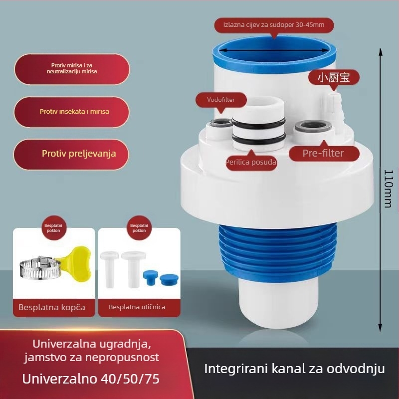 Dezodorirajući pet-putni filtr za kuhinjsku odvodnju — Tip A, ABS, Anyi, moderan minimalistički dizajn