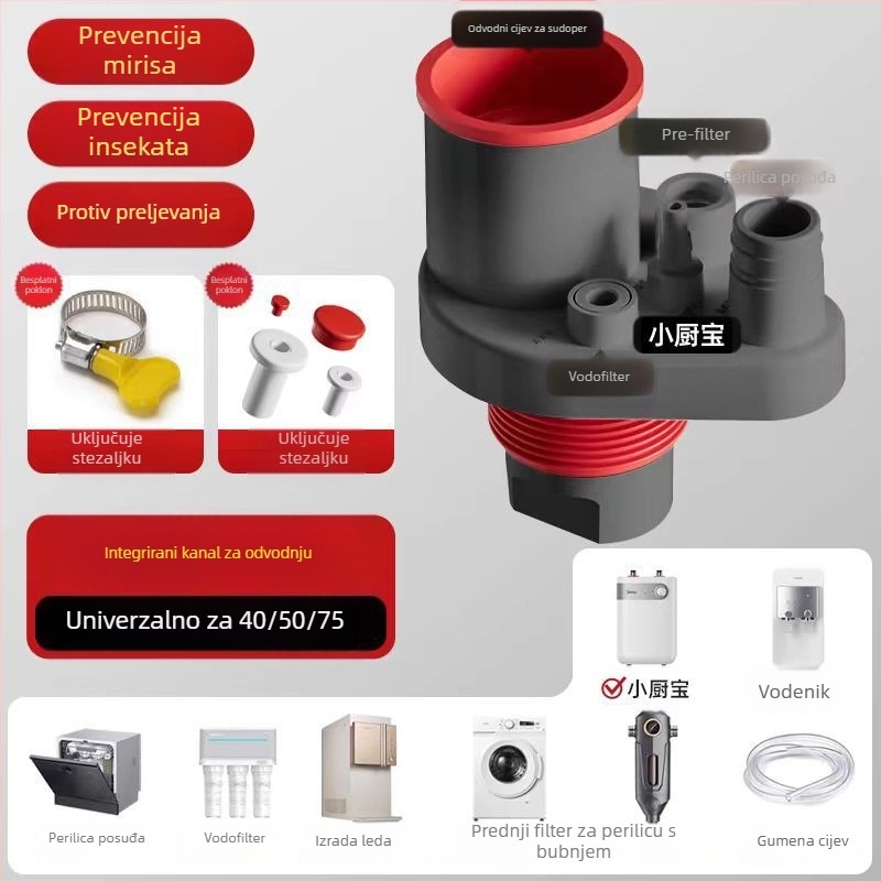 Dezodorirajući pet-putni filtr za kuhinjsku odvodnju — Tip A, ABS, Anyi, moderan minimalistički dizajn