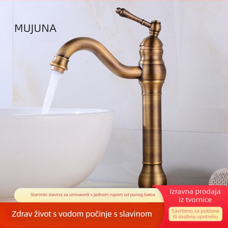 Potpuna bakrena europska antička slavina za toplu i hladnu vodu za umivaonik i kadu, retro stil kuhinje i kupaonice