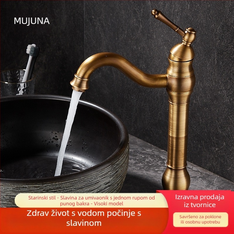 Potpuna bakrena europska antička slavina za toplu i hladnu vodu za umivaonik i kadu, retro stil kuhinje i kupaonice