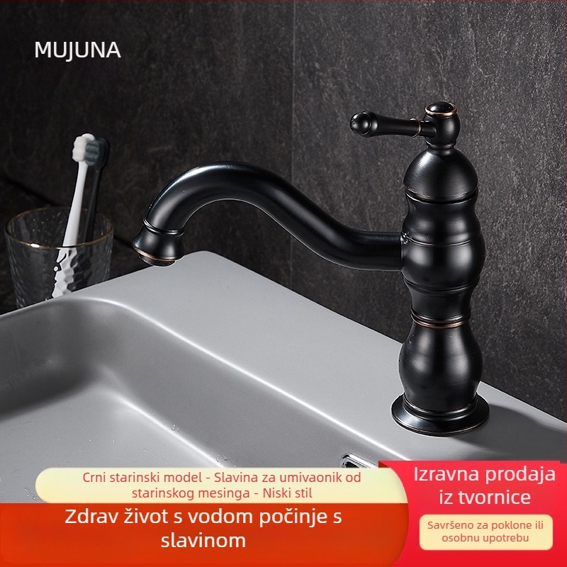 Potpuna bakrena europska antička slavina za toplu i hladnu vodu za umivaonik i kadu, retro stil kuhinje i kupaonice