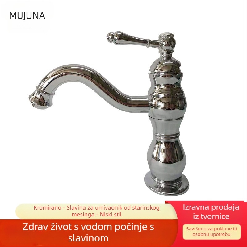 Potpuna bakrena europska antička slavina za toplu i hladnu vodu za umivaonik i kadu, retro stil kuhinje i kupaonice