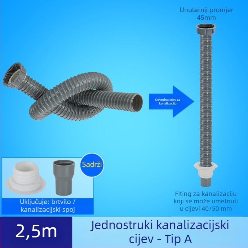 Proširenje odvoda za kuhinjski sudoper s fleksibilnim crijevom protiv mirisa (Jednodobni sudoper; Proširenje odvoda; Fleksibilno crijevo protiv mirisa)