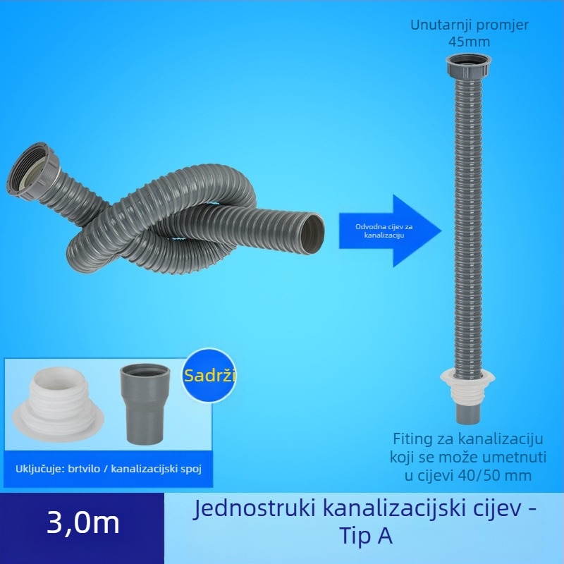 Proširenje odvoda za kuhinjski sudoper s fleksibilnim crijevom protiv mirisa (Jednodobni sudoper; Proširenje odvoda; Fleksibilno crijevo protiv mirisa)