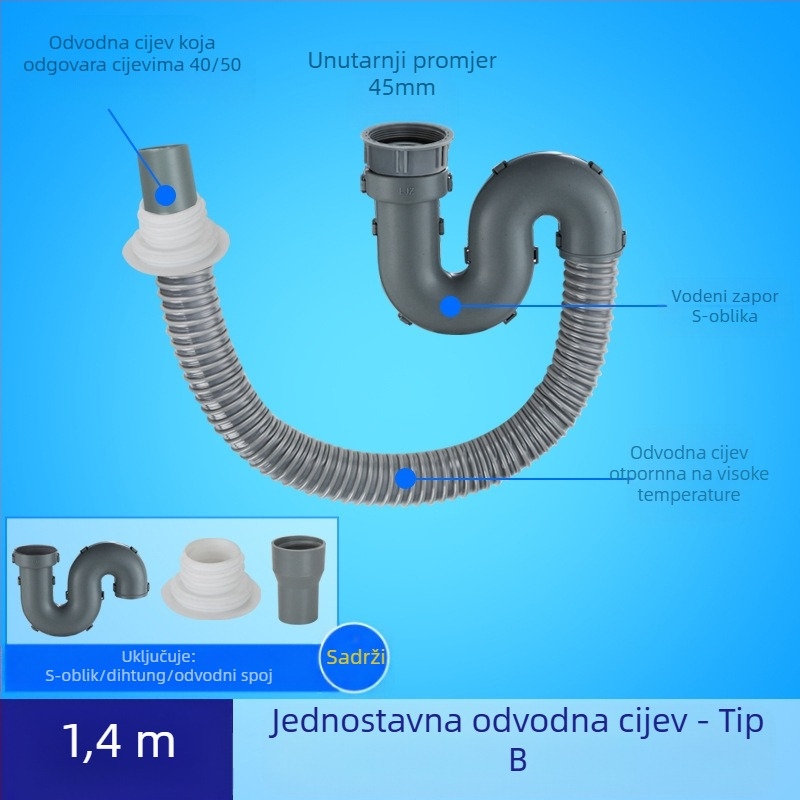 Proširenje odvoda za kuhinjski sudoper s fleksibilnim crijevom protiv mirisa (Jednodobni sudoper; Proširenje odvoda; Fleksibilno crijevo protiv mirisa)