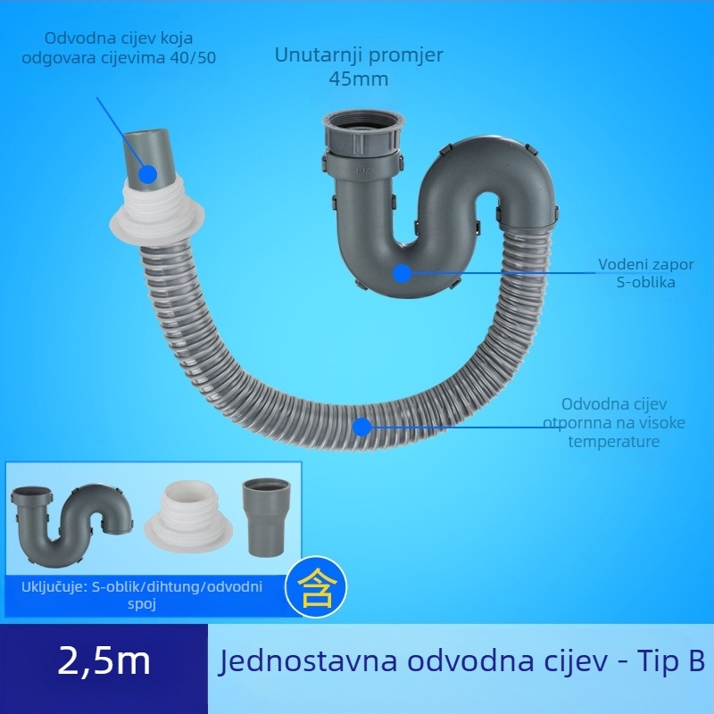 Proširenje odvoda za kuhinjski sudoper s fleksibilnim crijevom protiv mirisa (Jednodobni sudoper; Proširenje odvoda; Fleksibilno crijevo protiv mirisa)