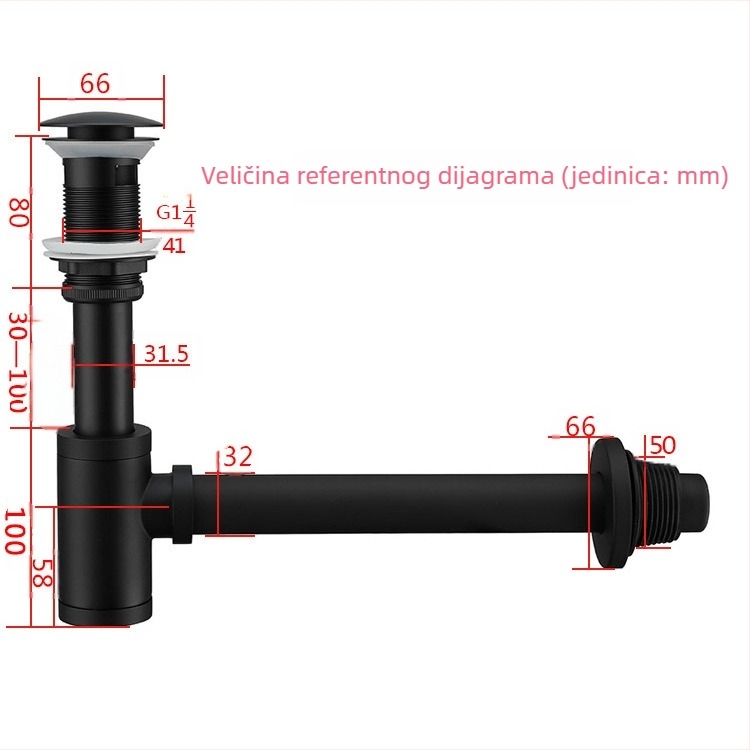 Zidni bakreni odvod za umivaonik s protivmirisnim sustavom (Model: Water drain; Značka: Goldsmiths; Materijal: Bakar; Stil: Light Luxury)