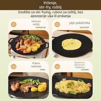 Prijenosna vanjska neprevučena tava za korejski BBQ, okrugla željezna teppanyaki tava za kampiranje, pečatirana, višefunkcionalna, bez dima